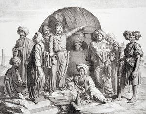 Monsieur Drovetti and His Followers Using a Plumb Line to Measure a Colossal Head in the Egyptian Desert by Granger
